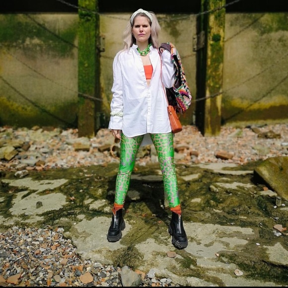 H&M Studio Collection Green Leopard Print Patterned Leggings - Picture 6 of 16